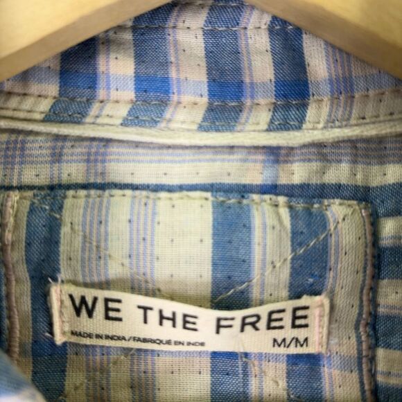 We The Free Blue Plaid Sashiko Flannel Shirt with Floral Embroidery M - Picture 5 of 7